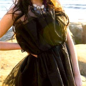 Size small Black Ruffle Party Dress with train